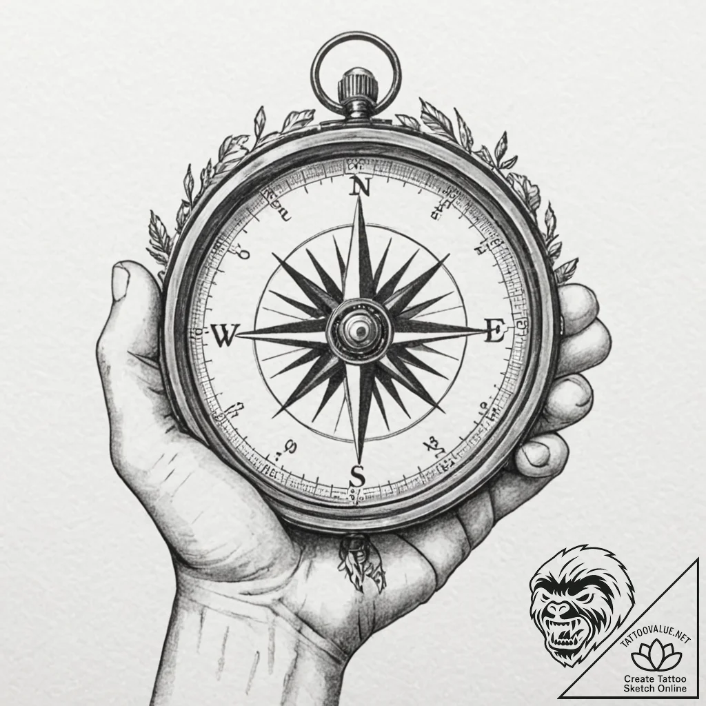 A human hand, holding a single, polished comp... - tattoo sketch (№1752126988_0, 10.07.2025 05:56) — tattoovalue.net