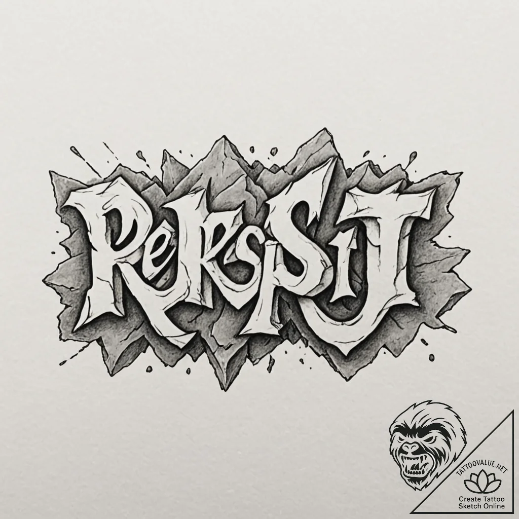 A single, powerful word "persist", written in... - tattoo sketch (№1752127072_0, 10.07.2025 05:57) — tattoovalue.net