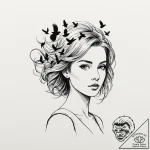 A girl whose hair is a flock of black birds t… – tattoo sketch (№1752127491_0, 10.07.2025 06:04) — tattoovalue.net