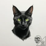 A beautiful black cat with glowing green eyes… – tattoo sketch (№1752127997_0, 10.07.2025 06:13) — tattoovalue.net