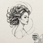 A girl whose hair is a swirling galaxy, tatto… – tattoo sketch (№1752128250_0, 10.07.2025 06:17) — tattoovalue.net