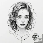 A woman’s portrait, her freckles are tiny, su… – tattoo sketch (№1752128333_0, 10.07.2025 06:18) — tattoovalue.net