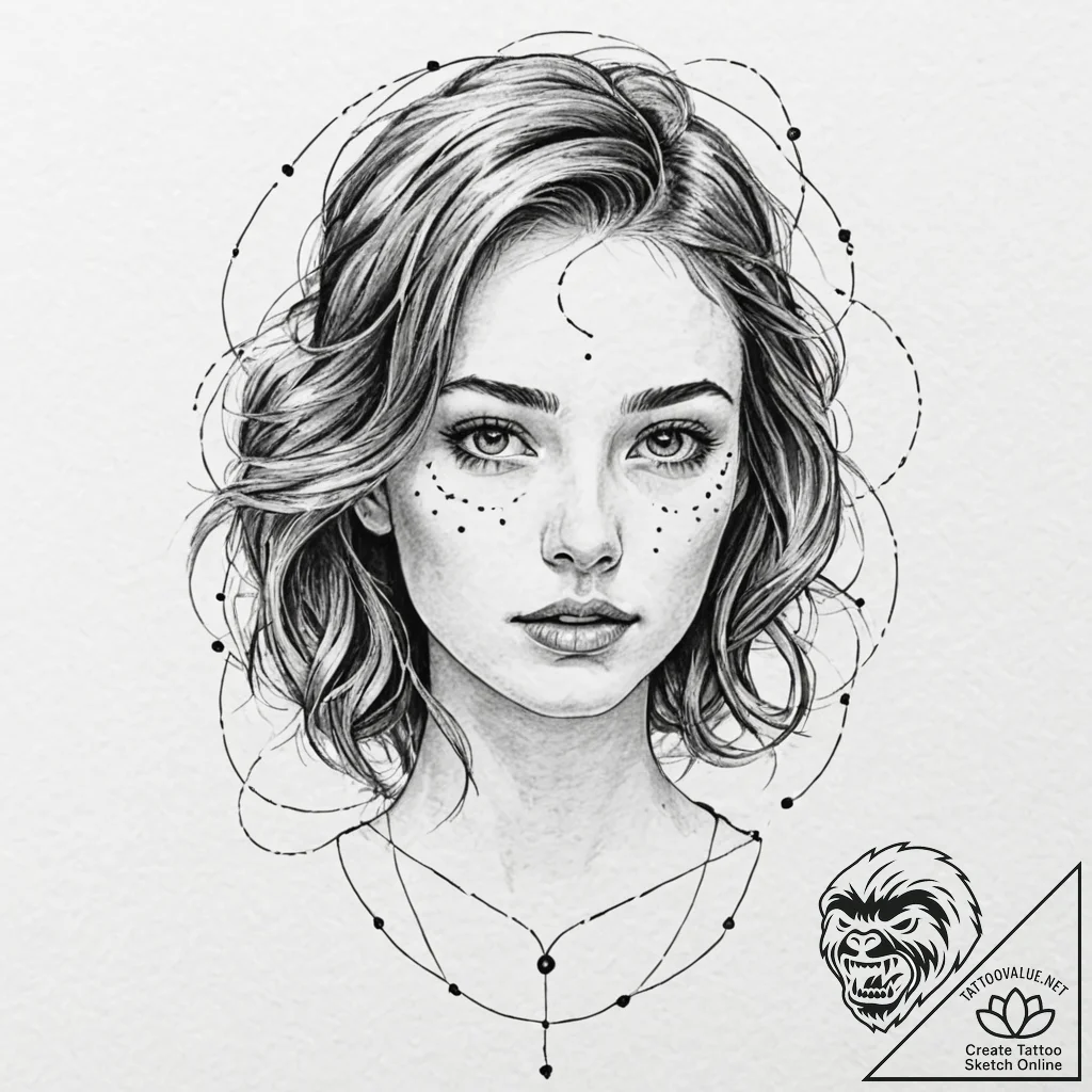 A woman's portrait, her freckles are tiny, su... - tattoo sketch (№1752128333_0, 10.07.2025 06:18) — tattoovalue.net