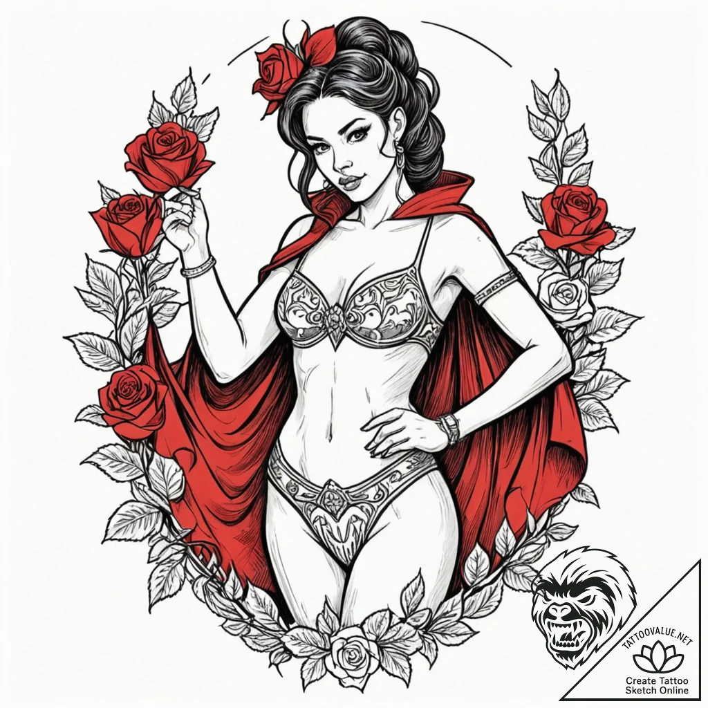 A beautiful woman as a matador, holding a red... - tattoo sketch (№1752128751_0, 10.07.2025 06:25) — tattoovalue.net