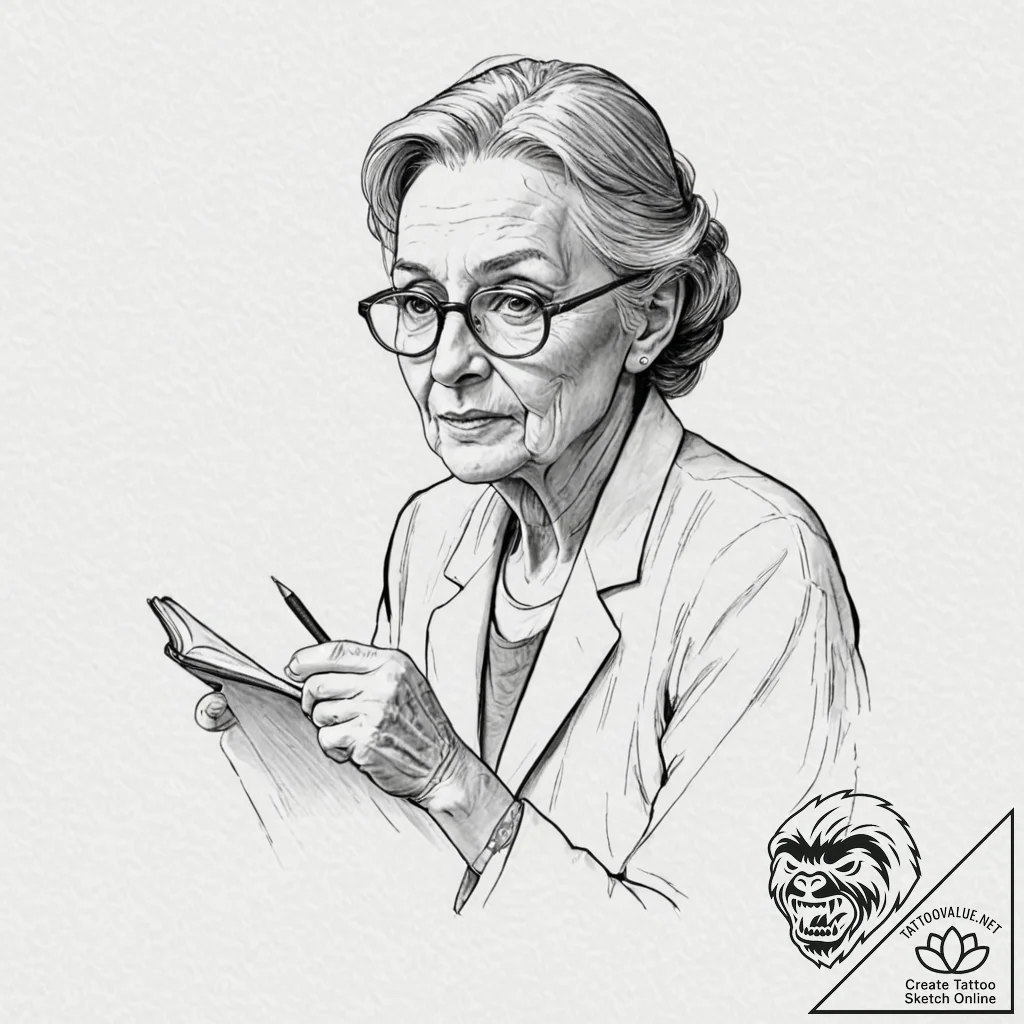A beautiful, wise old teacher, inspiring a st... - tattoo sketch (№1752128917_0, 10.07.2025 06:28) — tattoovalue.net