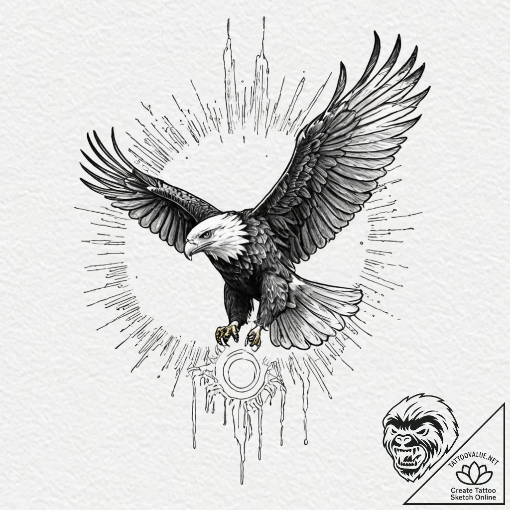 A powerful eagle, soaring towards the sun, ar... - tattoo sketch (№1752129002_0, 10.07.2025 06:30) — tattoovalue.net