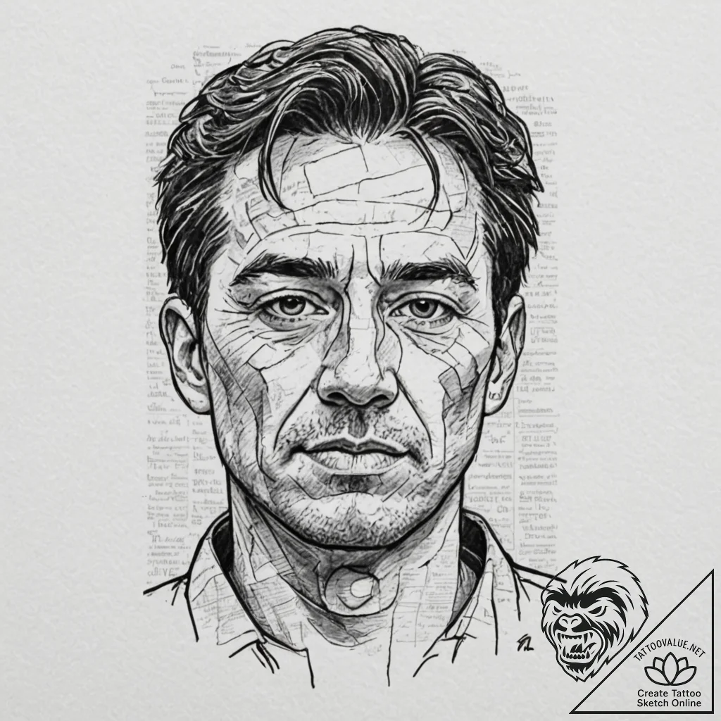 A portrait of a man, his face is a collage of... - tattoo sketch (№1752129167_0, 10.07.2025 06:32) — tattoovalue.net