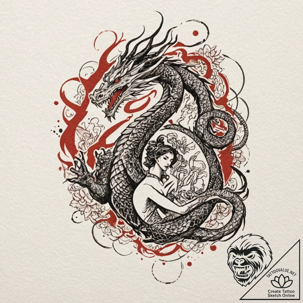 A woman's body used as a canvas for a sprawli... - tattoo sketch (№1752129669_0, 10.07.2025 06:41) — tattoovalue.net