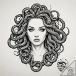 A beautiful woman with her hair made of snake… – tattoo sketch (№1752129753_0, 10.07.2025 06:42) — tattoovalue.net