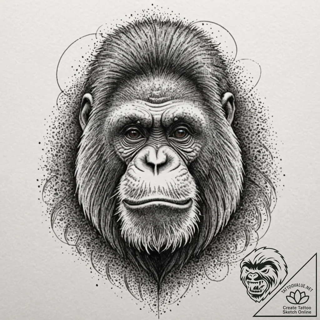 A powerful orangutan, displaying its strength... - tattoo sketch (№1752129837_0, 10.07.2025 06:43) — tattoovalue.net