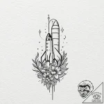 A rocket ship, blasting off, leaving a trail… – tattoo sketch (№1752130096_0, 10.07.2025 06:48) — tattoovalue.net