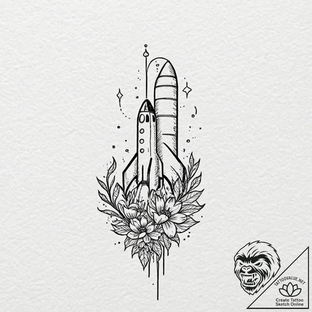 A rocket ship, blasting off, leaving a trail... - tattoo sketch (№1752130096_0, 10.07.2025 06:48) — tattoovalue.net