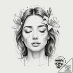 A woman with closed eyes, tears turning into… – tattoo sketch (№1752130180_0, 10.07.2025 06:49) — tattoovalue.net