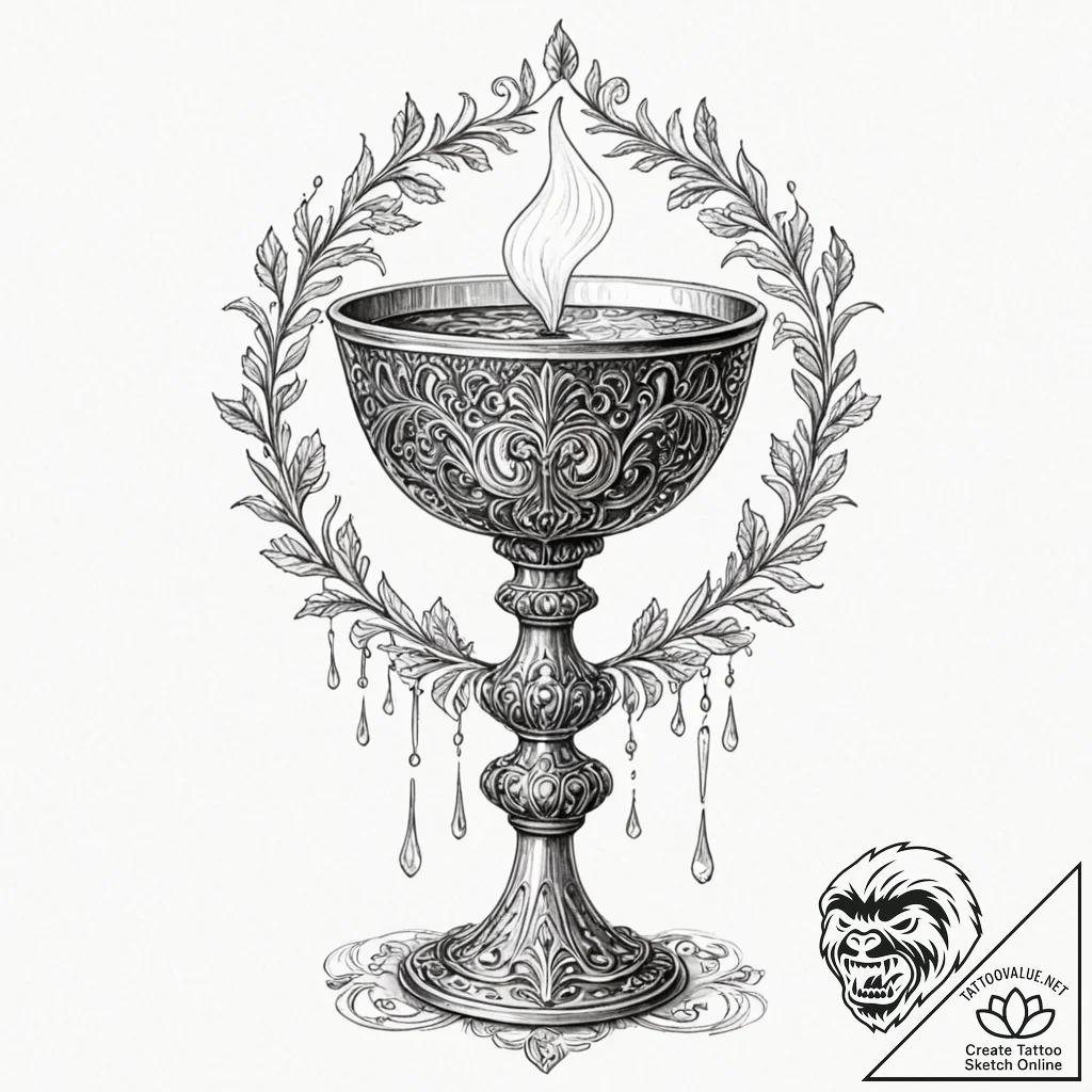 A beautiful, ornate chalice, filled with a da... - tattoo sketch (№1752130263_0, 10.07.2025 06:51) — tattoovalue.net