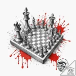 A chess board, in a state of chaos, with piec… – tattoo sketch (№1752130937_0, 10.07.2025 07:02) — tattoovalue.net