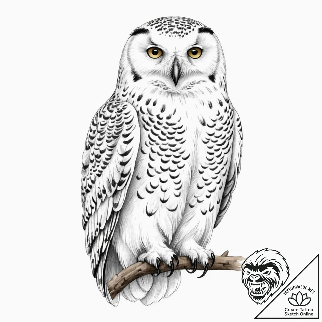 A majestic snowy owl, its feathers are soft w... - tattoo sketch (№1752131527_0, 10.07.2025 07:12) — tattoovalue.net