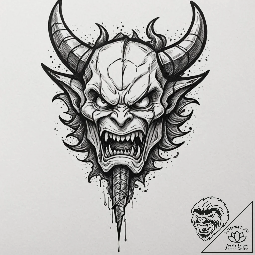 A powerful war hammer, its face is a snarling... - tattoo sketch (№1752131779_0, 10.07.2025 07:16) — tattoovalue.net