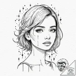 A girl whose tears are tiny, glowing stars, t… – tattoo sketch (№1752132118_0, 10.07.2025 07:21) — tattoovalue.net