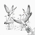 A powerful migratory flock of cranes, their c… – tattoo sketch (№1752133323_0, 10.07.2025 07:42) — tattoovalue.net