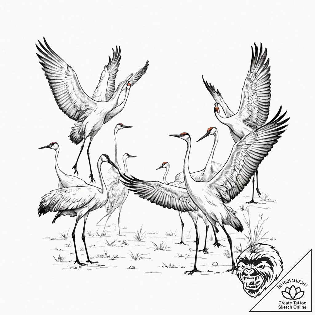 A powerful migratory flock of cranes, their c... - tattoo sketch (№1752133323_0, 10.07.2025 07:42) — tattoovalue.net