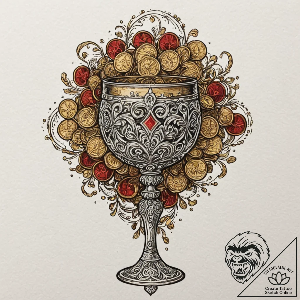 A beautiful, ornate chalice, overflowing with... - tattoo sketch (№1752133492_0, 10.07.2025 07:44) — tattoovalue.net