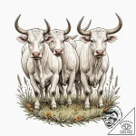 A beautiful, strong team of oxen, plowing a f… – tattoo sketch (№1752133577_0, 10.07.2025 07:46) — tattoovalue.net