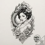 A woman holding a single, perfect, black rose… – tattoo sketch (№1752133660_0, 10.07.2025 07:47) — tattoovalue.net