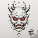 A japanese hannya mask, but it’s made of chro… – tattoo sketch (№1752133829_0, 10.07.2025 07:50) — tattoovalue.net