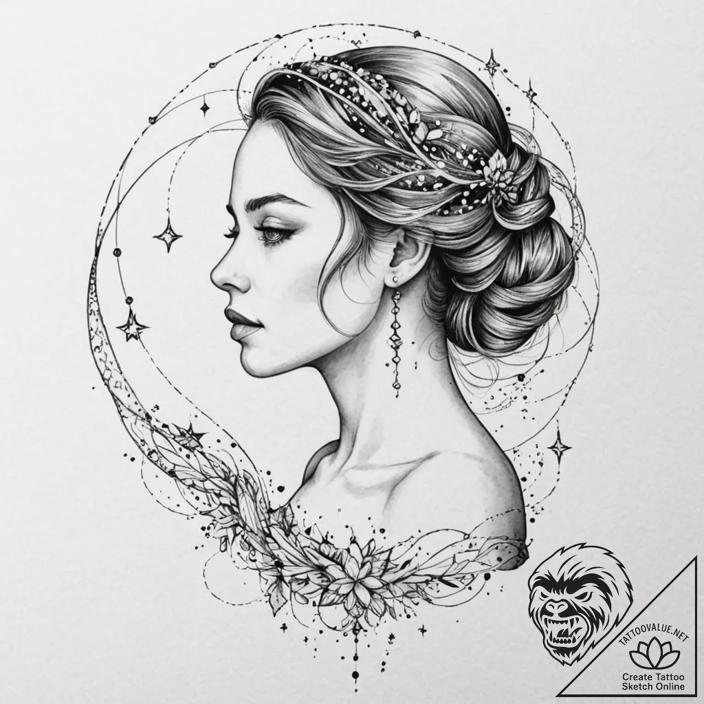 A beautiful woman with her skin covered in co... - tattoo sketch (№1752133911_0, 10.07.2025 07:51) — tattoovalue.net