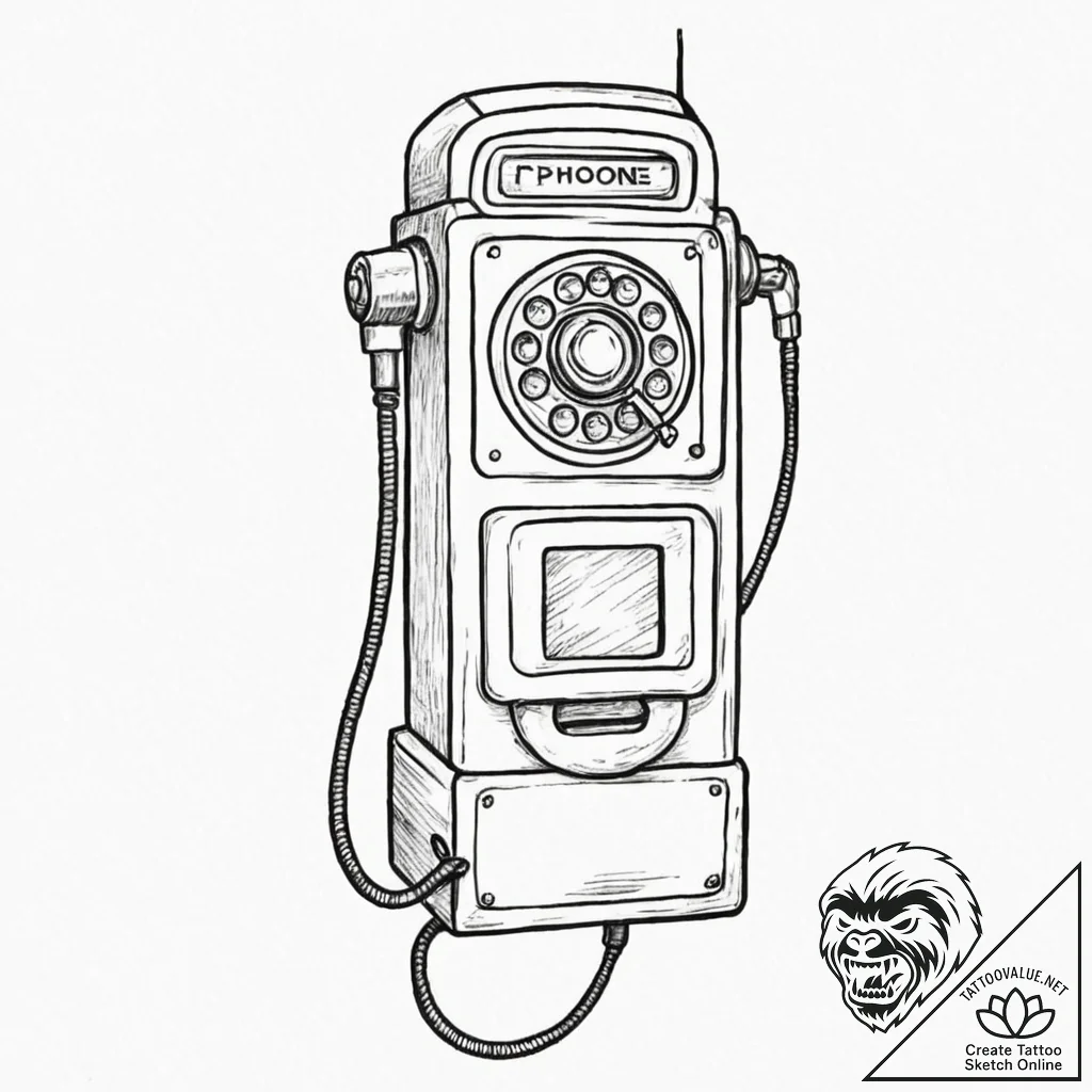 A drawing of a payphone, off the hook, concep... - tattoo sketch (№1752134414_0, 10.07.2025 08:00) — tattoovalue.net