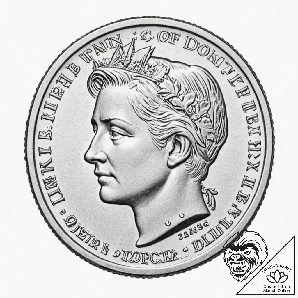 A single, perfect, polished silver dollar fro... - tattoo sketch (№1752134496_0, 10.07.2025 08:01) — tattoovalue.net