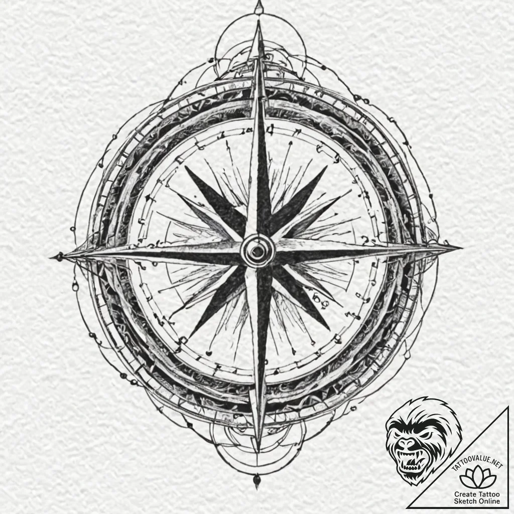 A compass, its needle is locked firmly on nor... - tattoo sketch (№1752134830_0, 10.07.2025 08:07) — tattoovalue.net