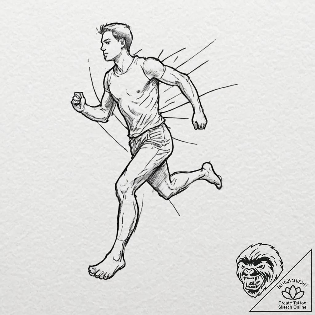 A human silhouette, running towards a sunrise... - tattoo sketch (№1752135263_0, 10.07.2025 08:14) — tattoovalue.net