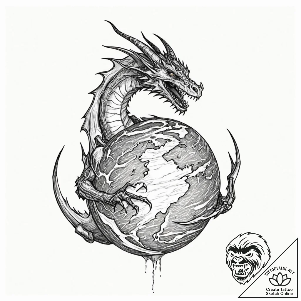 A dragon's claw, gripping a cracked, burning... - tattoo sketch (№1752135348_0, 10.07.2025 08:15) — tattoovalue.net