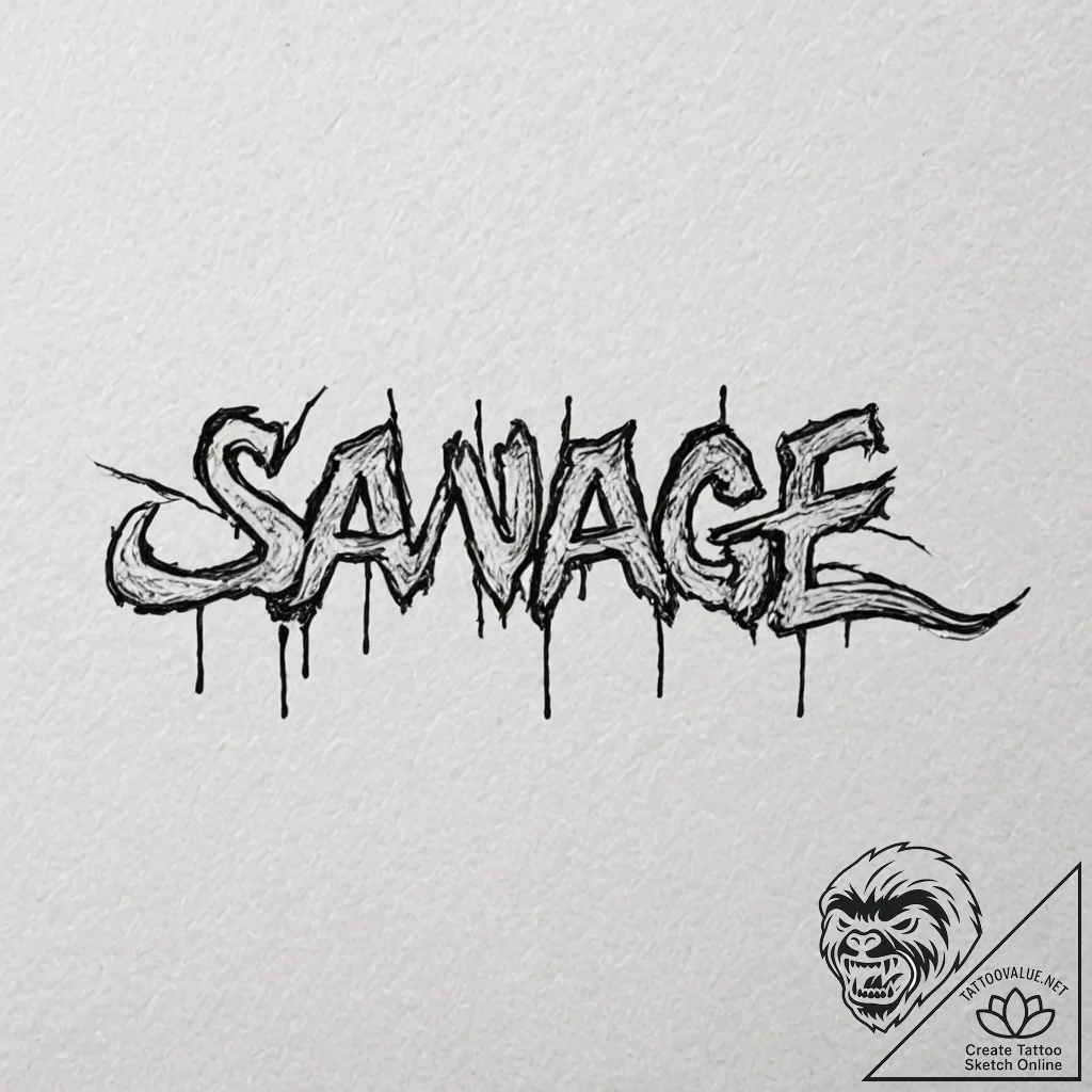 A single, powerful word "savage" or "feral",... - tattoo sketch (№1752135431_0, 10.07.2025 08:17) — tattoovalue.net
