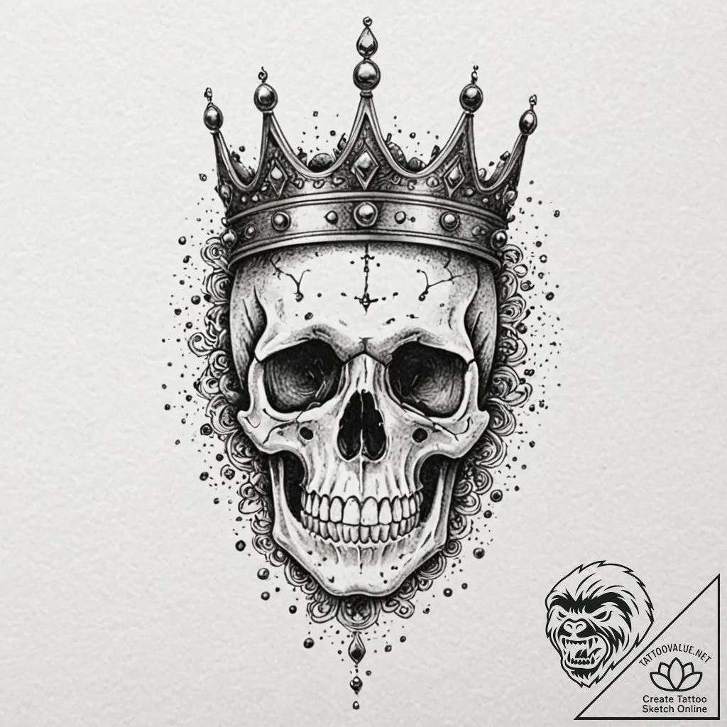 A skull, with a beautiful, ornate crown, but... - tattoo sketch (№1752135693_0, 10.07.2025 08:21) — tattoovalue.net
