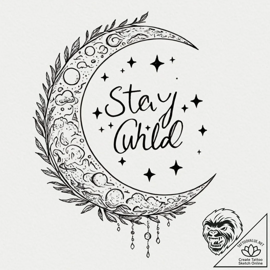 A phrase "stay wild, moon child" - tattoo sketch (№1752136090_0, 10.07.2025 08:28) — tattoovalue.net