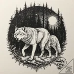 A wolf pack, depicted as shadowy, ethereal fi… – tattoo sketch (№1752136169_0, 10.07.2025 08:29) — tattoovalue.net