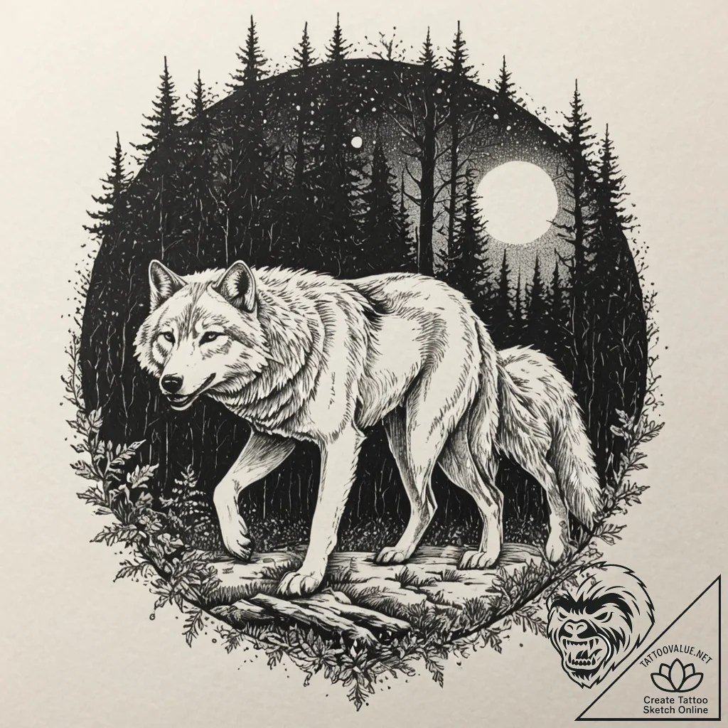 A wolf pack, depicted as shadowy, ethereal fi... - tattoo sketch (№1752136169_0, 10.07.2025 08:29) — tattoovalue.net