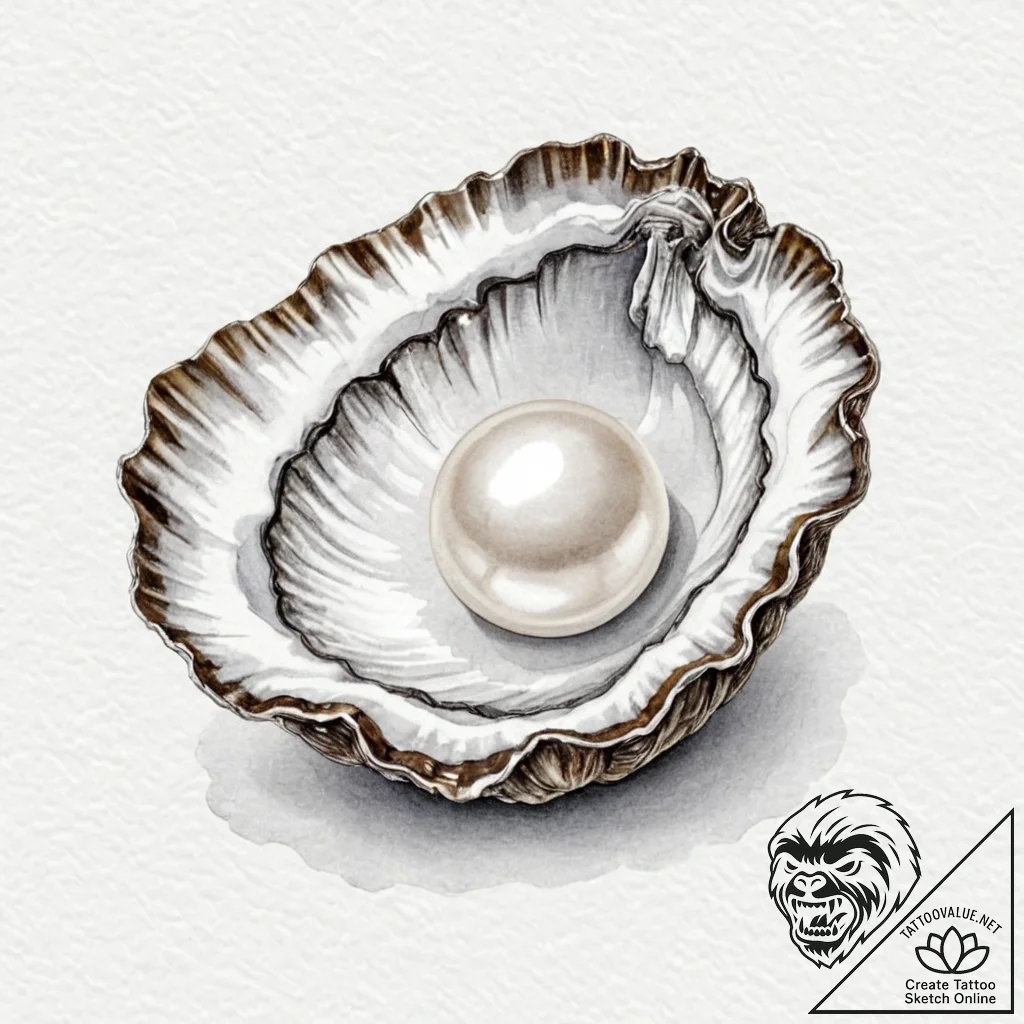 A single, perfect pearl, lying in an open oys... - tattoo sketch (№1752136411_0, 10.07.2025 08:33) — tattoovalue.net