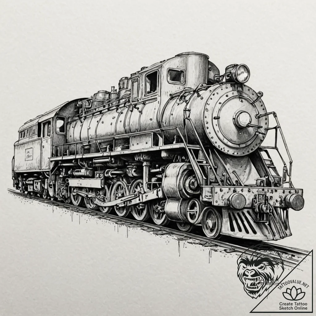 A powerful locomotive, a symbol of industrial... - tattoo sketch (№1752136904_0, 10.07.2025 08:41) — tattoovalue.net