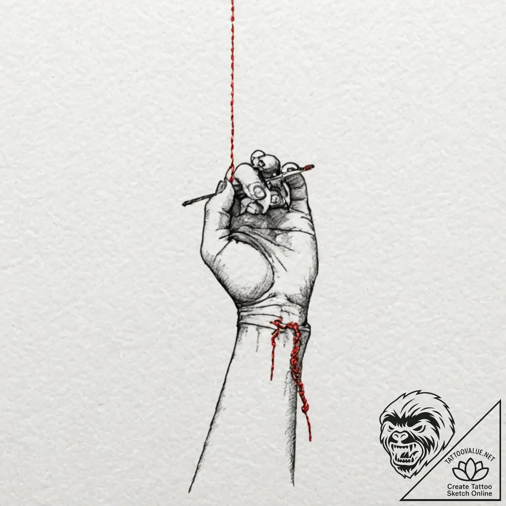 A realistic human hand, with marionette strin... - tattoo sketch (№1752136987_0, 10.07.2025 08:43) — tattoovalue.net
