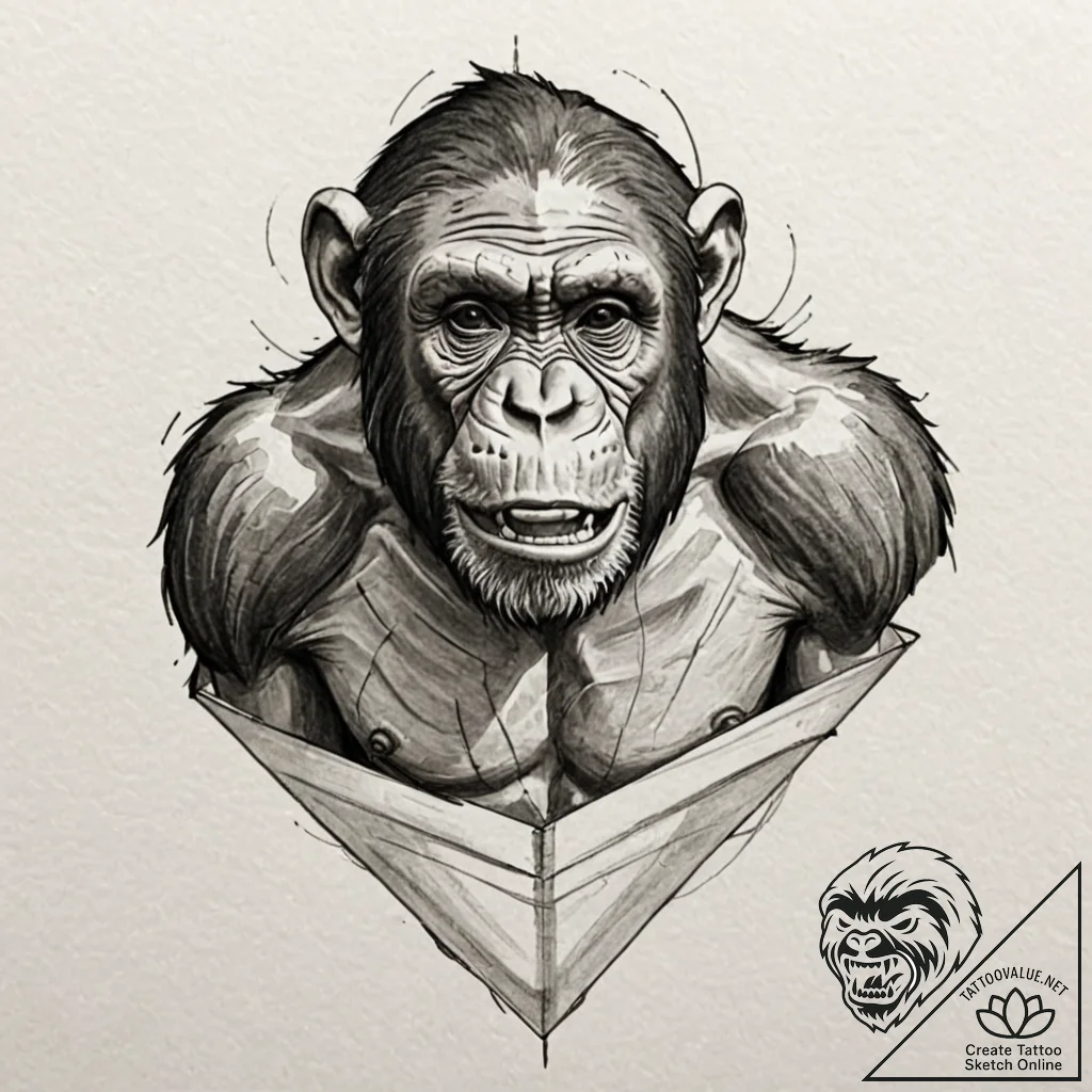 A powerful chimpanzee, in a display of aggres... - tattoo sketch (№1752137069_0, 10.07.2025 08:44) — tattoovalue.net