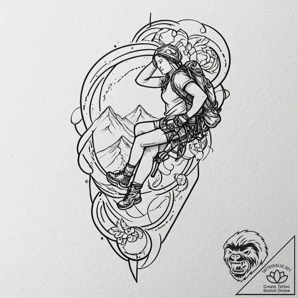 A beautiful, ornate set of climbing gear, rea... - tattoo sketch (№1752137320_0, 10.07.2025 08:48) — tattoovalue.net