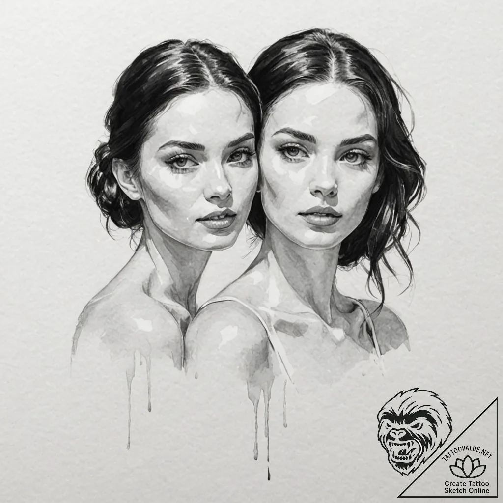 A beautiful woman, looking at her own reflect... - tattoo sketch (№1752137487_0, 10.07.2025 08:51) — tattoovalue.net