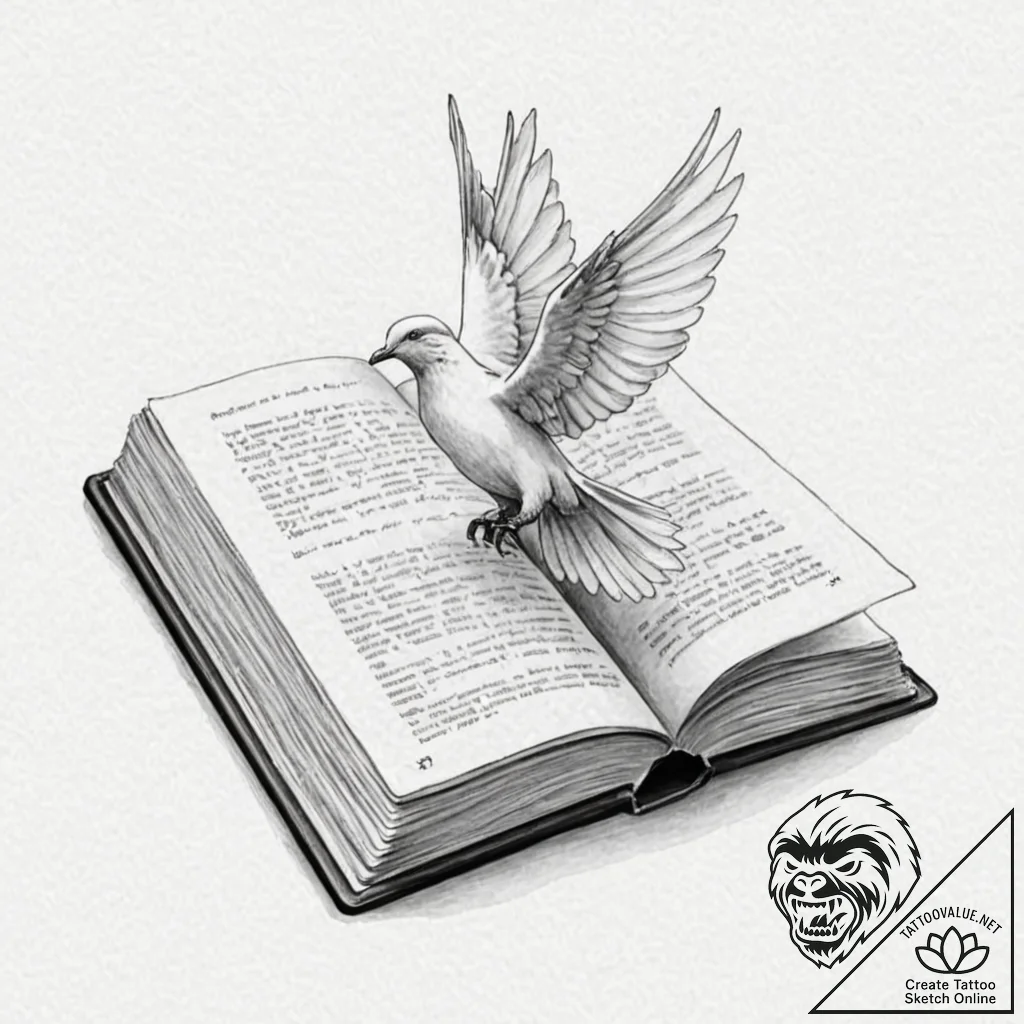A beautiful, open book, its pages are turning... - tattoo sketch (№1752137908_0, 10.07.2025 08:58) — tattoovalue.net