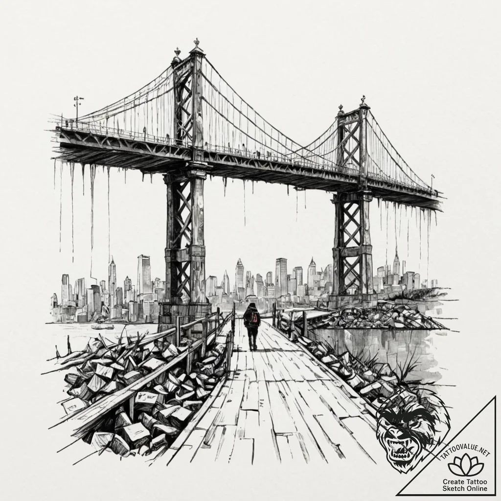 A person, building a bridge for others to cro... - tattoo sketch (№1752138076_0, 10.07.2025 09:01) — tattoovalue.net