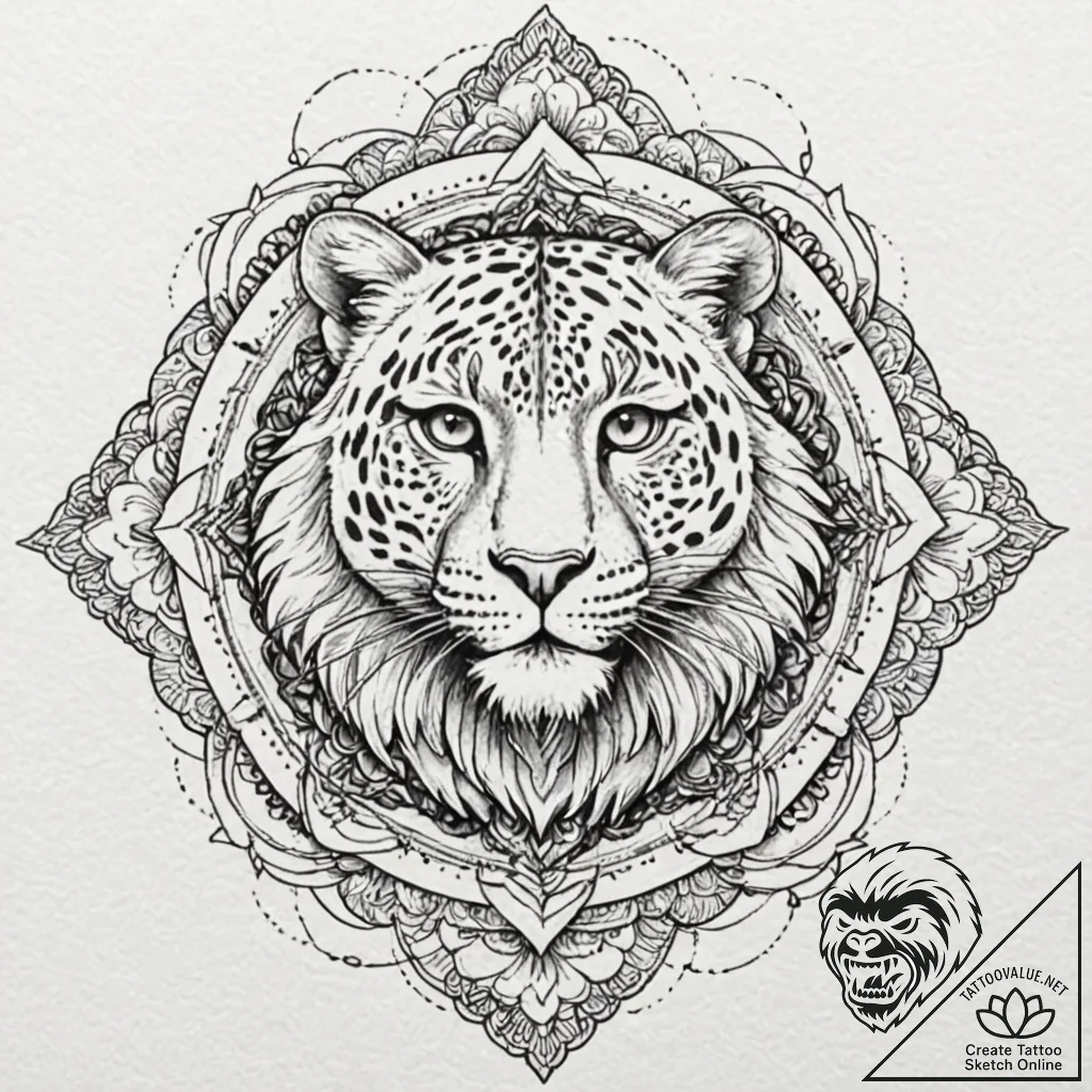 A girl whose skin has the pattern of a leopar... - tattoo sketch (№1752138744_0, 10.07.2025 09:12) — tattoovalue.net