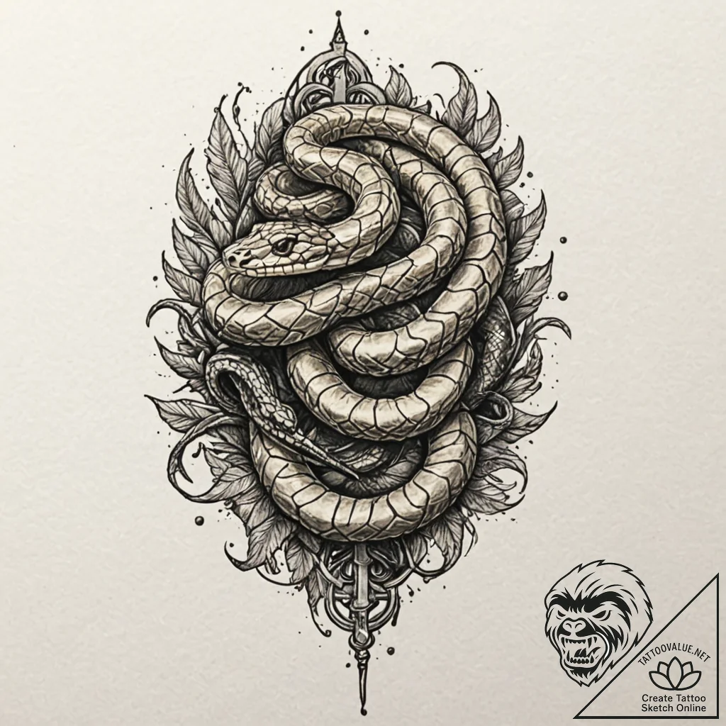 A beautiful, but venomous snake, its scales a... - tattoo sketch (№1752139163_0, 10.07.2025 09:19) — tattoovalue.net
