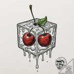 A realistic, melting ice cube, with a cherry… – tattoo sketch (№1752139329_0, 10.07.2025 09:22) — tattoovalue.net